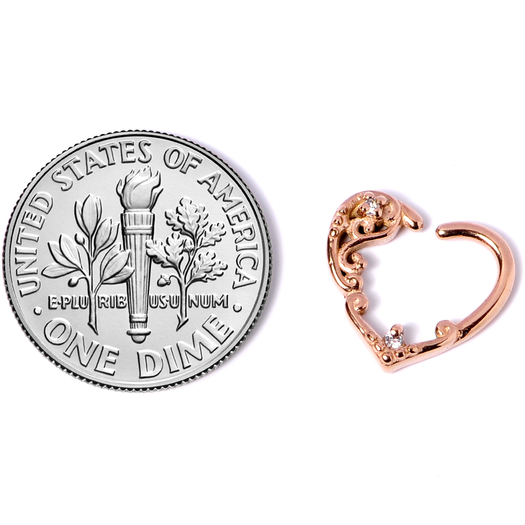 BodyCandy 16G 3/8 Clear CZ Gem Rose Gold Tone Heart Right Ear Closure Ring — side view