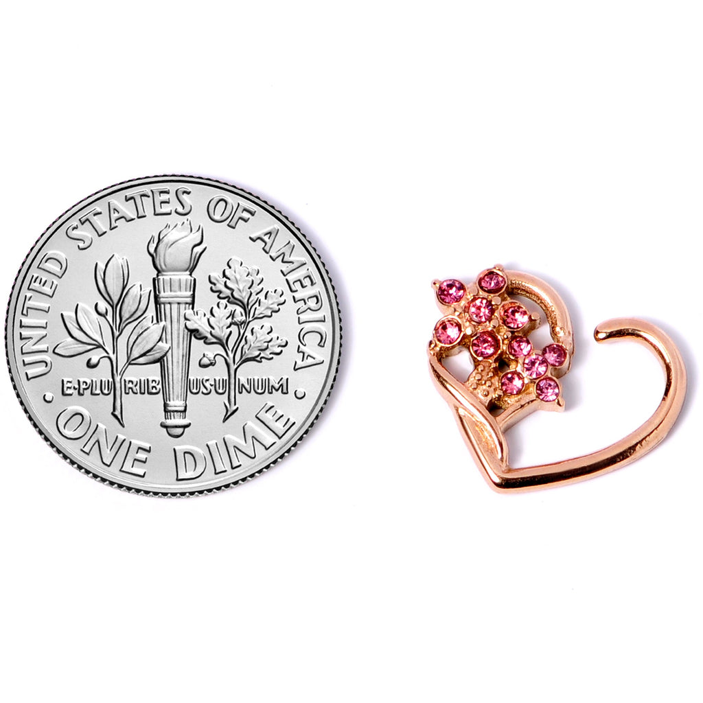 BodyCandy 16G 3/8 Pink Gem Rose Gold Tone Heart Right Ear Closure Ring — side view