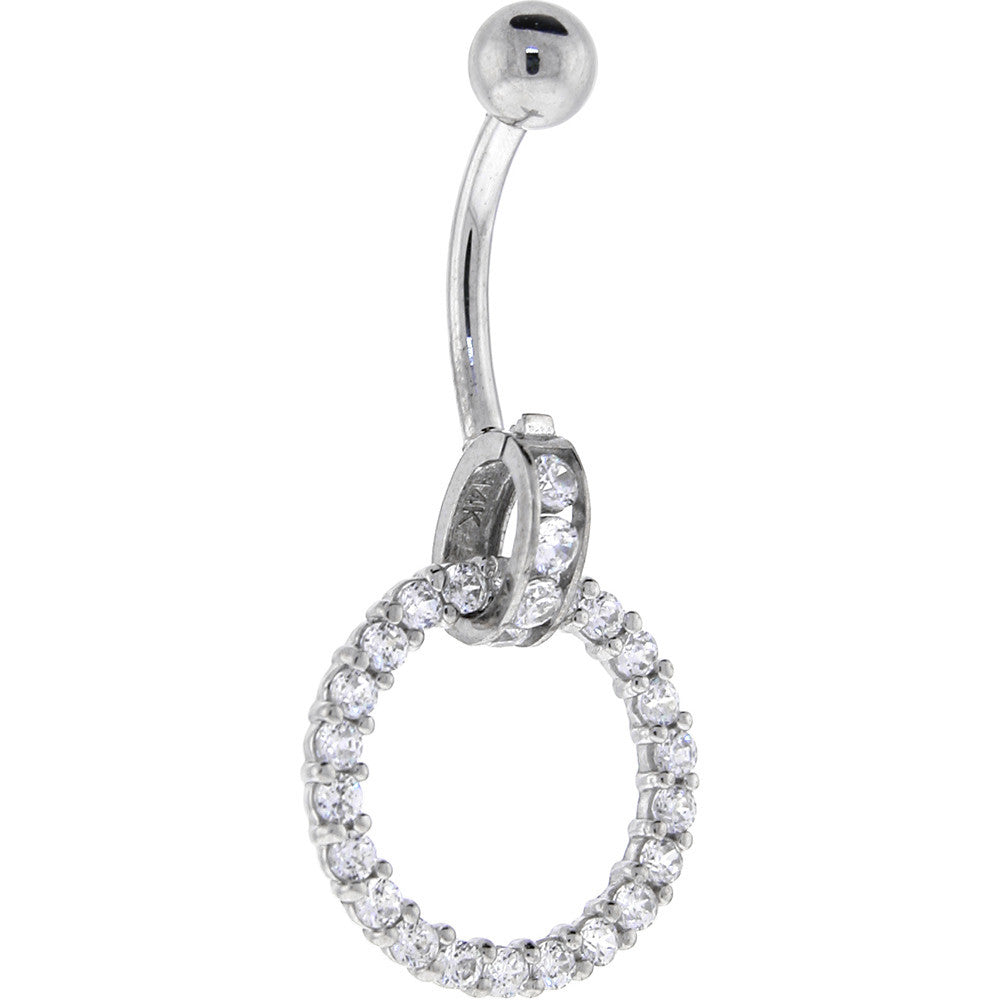 BodyCandy 16G Solid 14K White Gold Cubic Zirconia CIRCLE CHARM Belly Ring — main product shot