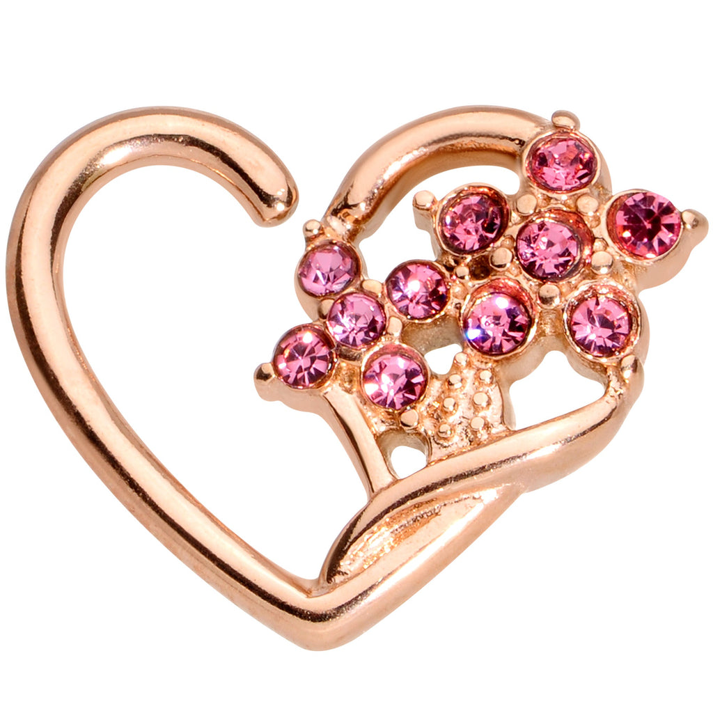 BodyCandy 16G 3/8 Pink Gem Rose Gold Tone Heart Left Ear Closure Ring — main product shot