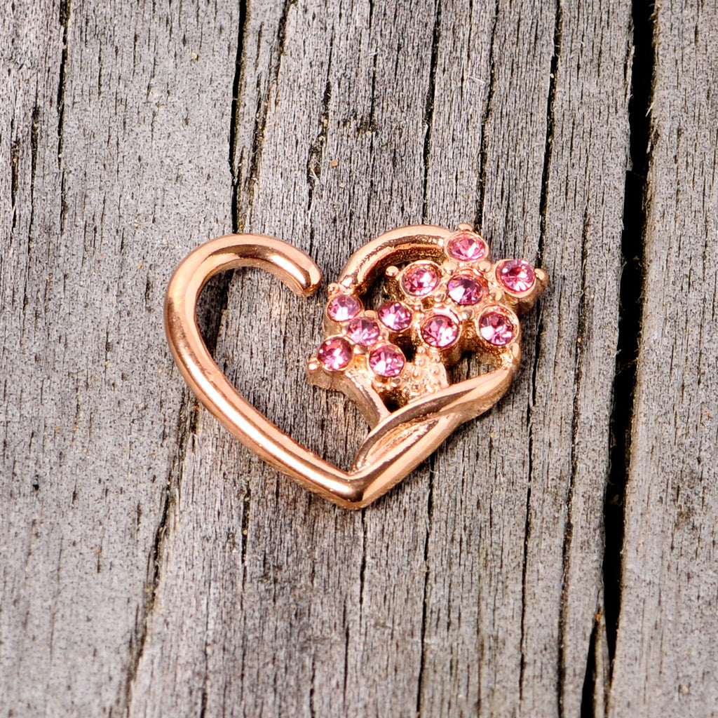 BodyCandy 16G 3/8 Pink Gem Rose Gold Tone Heart Left Ear Closure Ring — lifestyle context