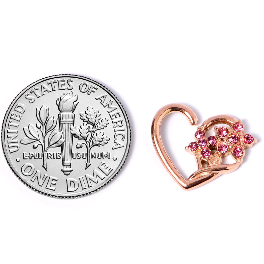 BodyCandy 16G 3/8 Pink Gem Rose Gold Tone Heart Left Ear Closure Ring — side view