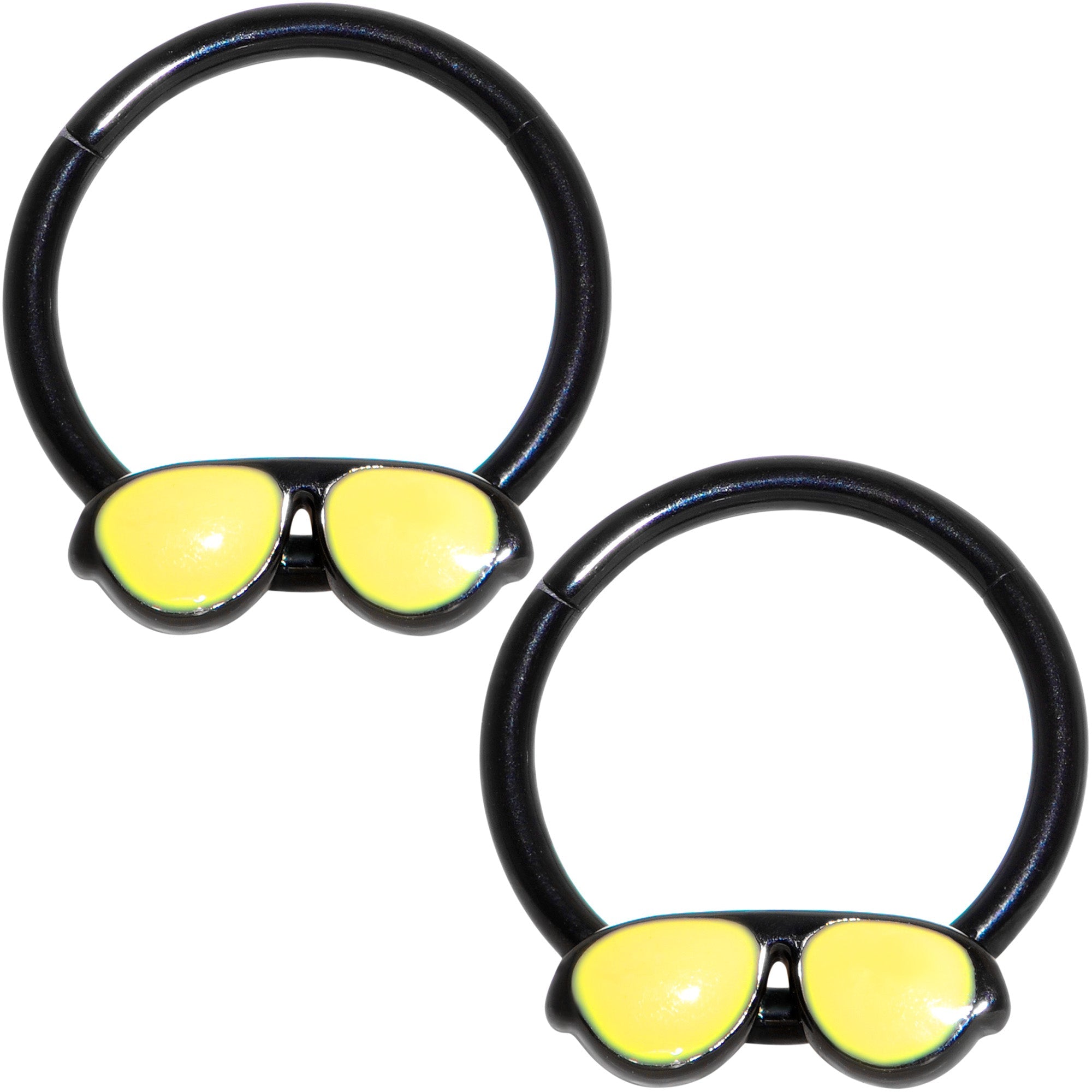 BodyCandy 16G 3/8 Black Yellow Aviator Sunglasses Hinged Segment Ring — main product shot
