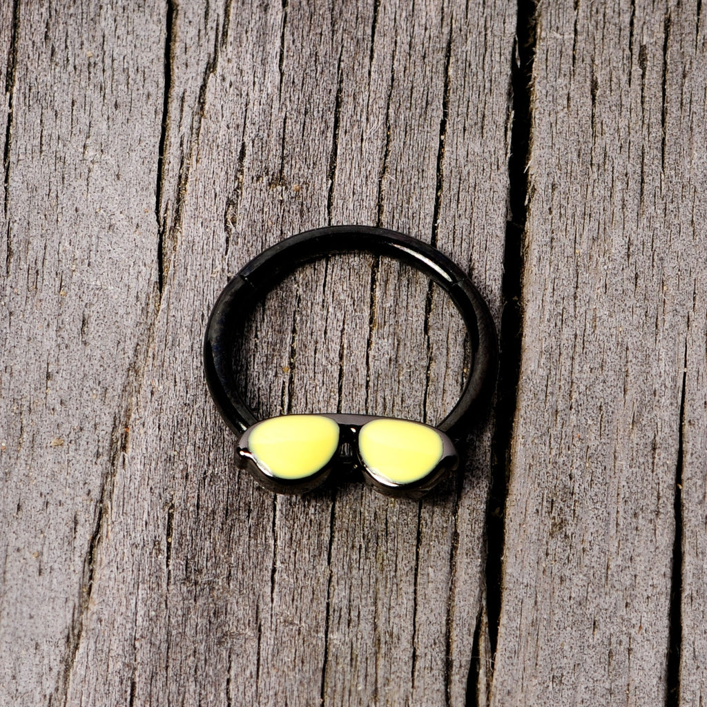 BodyCandy 16G 3/8 Black Yellow Aviator Sunglasses Hinged Segment Ring — side view