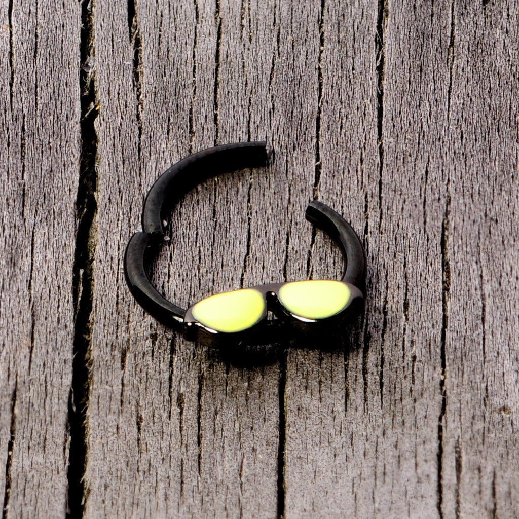 BodyCandy 16G 3/8 Black Yellow Aviator Sunglasses Hinged Segment Ring — back view