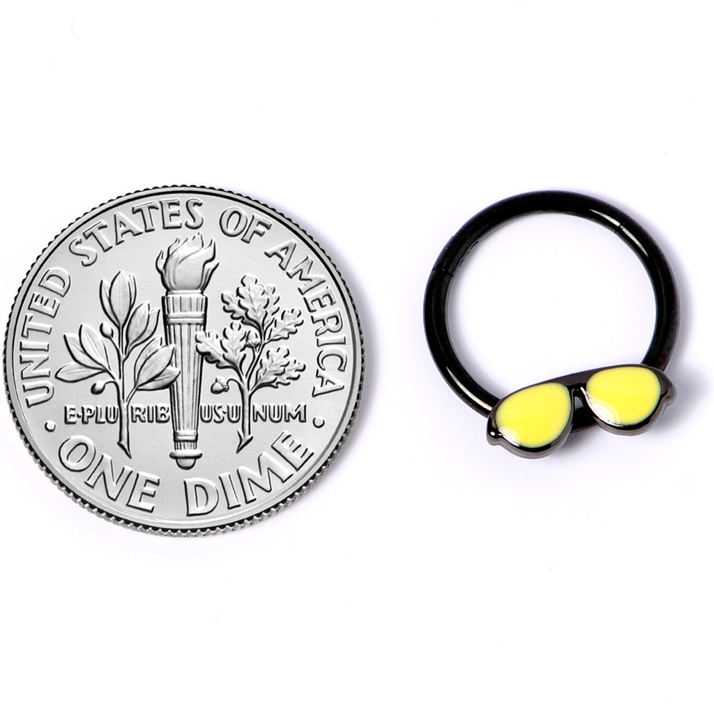 BodyCandy 16G 3/8 Black Yellow Aviator Sunglasses Hinged Segment Ring — alternative angle
