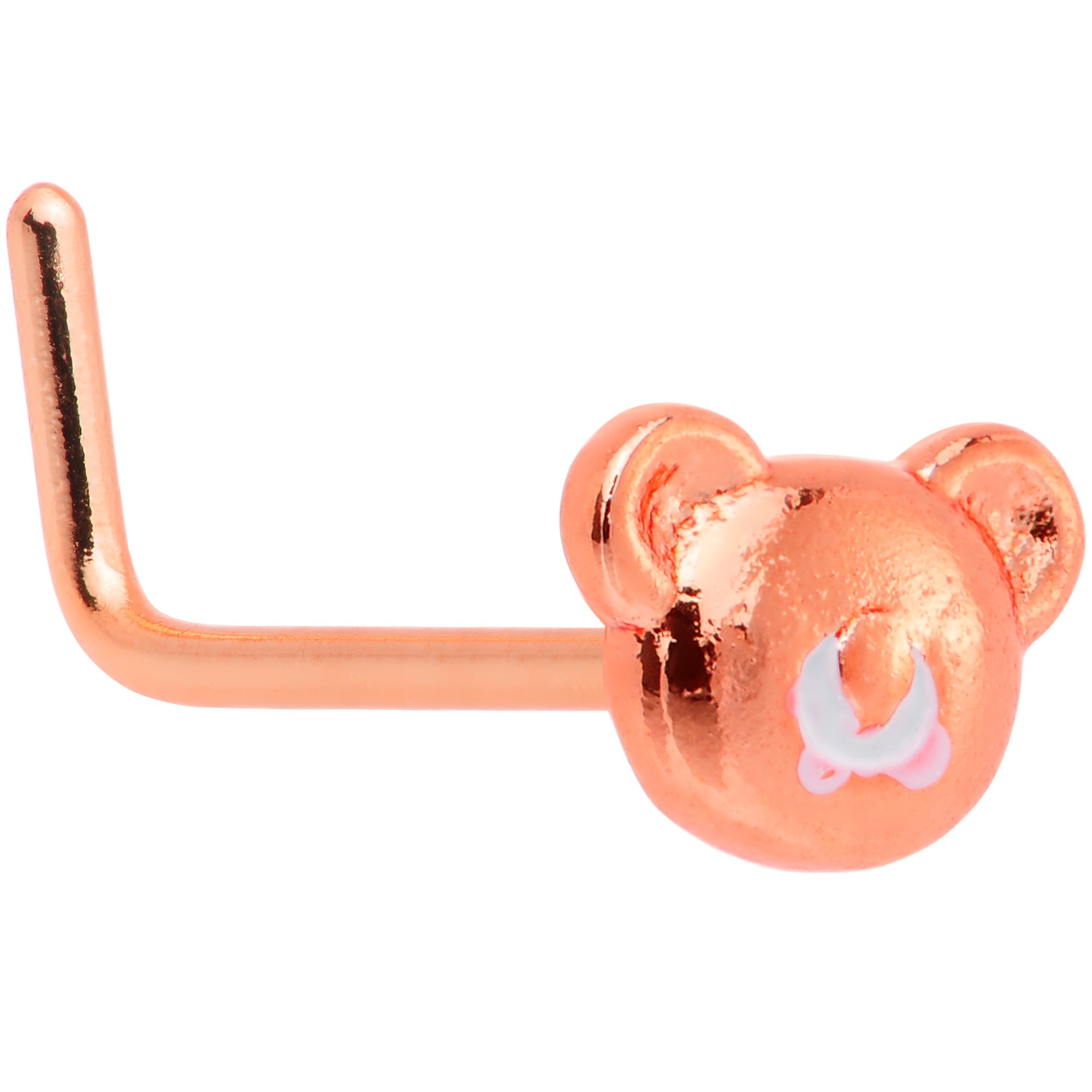 BodyCandy 20G 5/16 Rose Gold Tone Tiny Teddy Bear L Shaped Nose Ring — main product shot