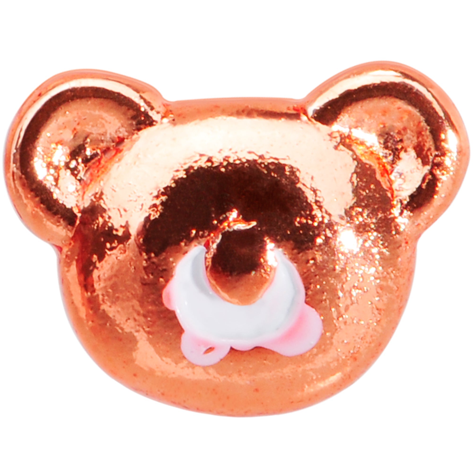 BodyCandy 20G 5/16 Rose Gold Tone Tiny Teddy Bear L Shaped Nose Ring — detail close-up