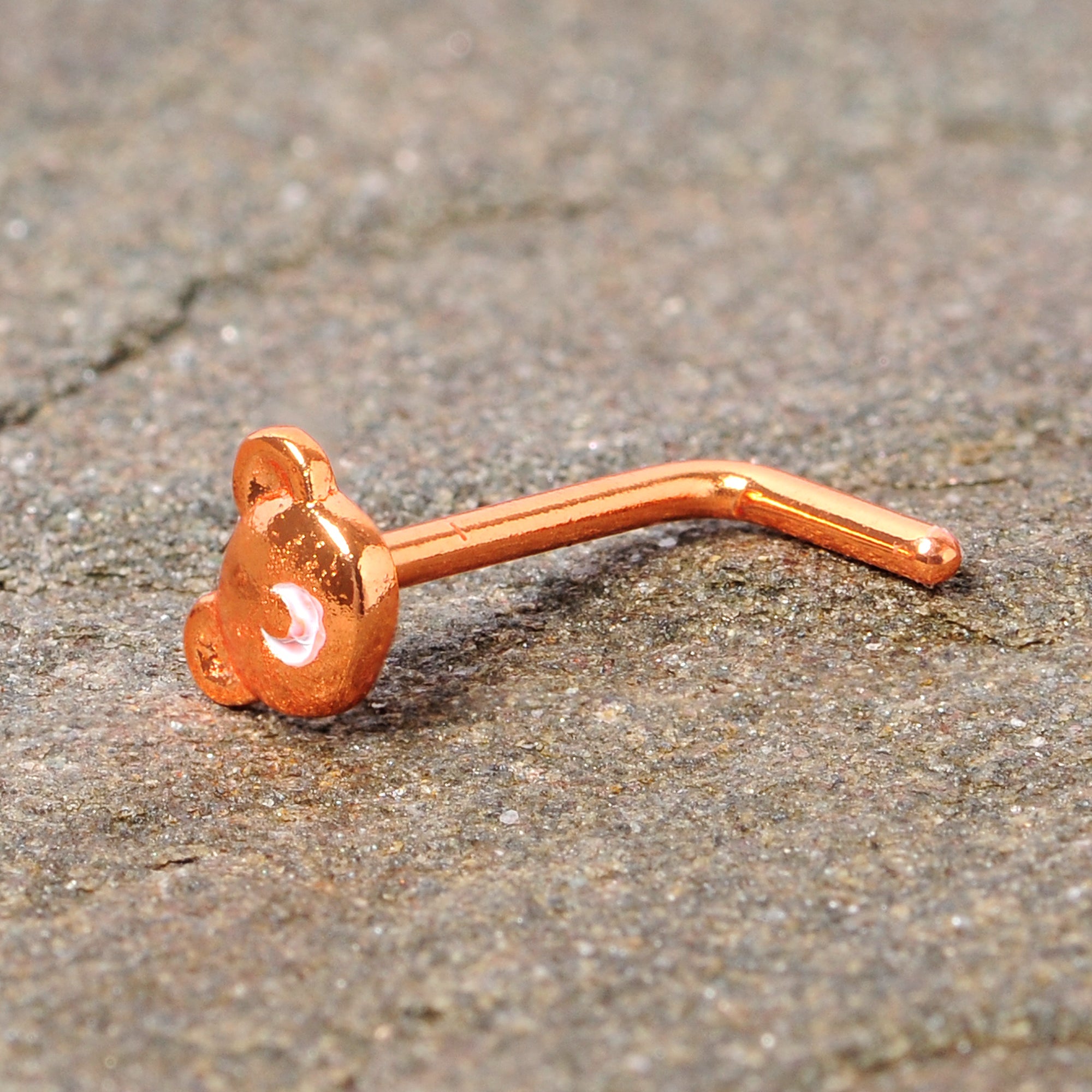 BodyCandy 20G 5/16 Rose Gold Tone Tiny Teddy Bear L Shaped Nose Ring — size reference