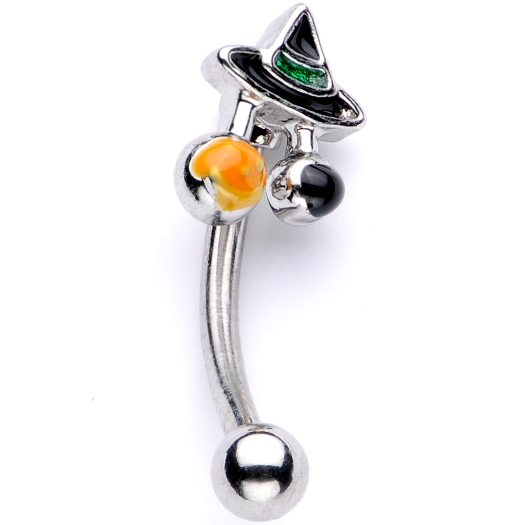 BodyCandy 16G 5/16 Black Green Witches Hat Halloween Curved Eyebrow Ring — main product shot