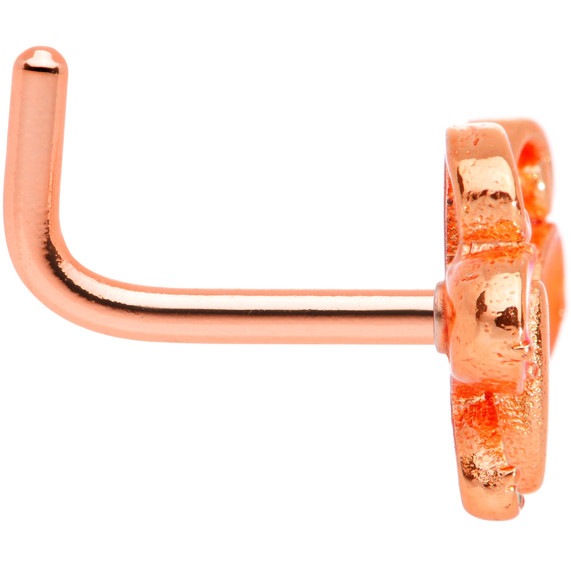 BodyCandy 18G 1/4 Pink Orange Rose Gold Tone Butterfly L Shaped Nose Ring — lifestyle context