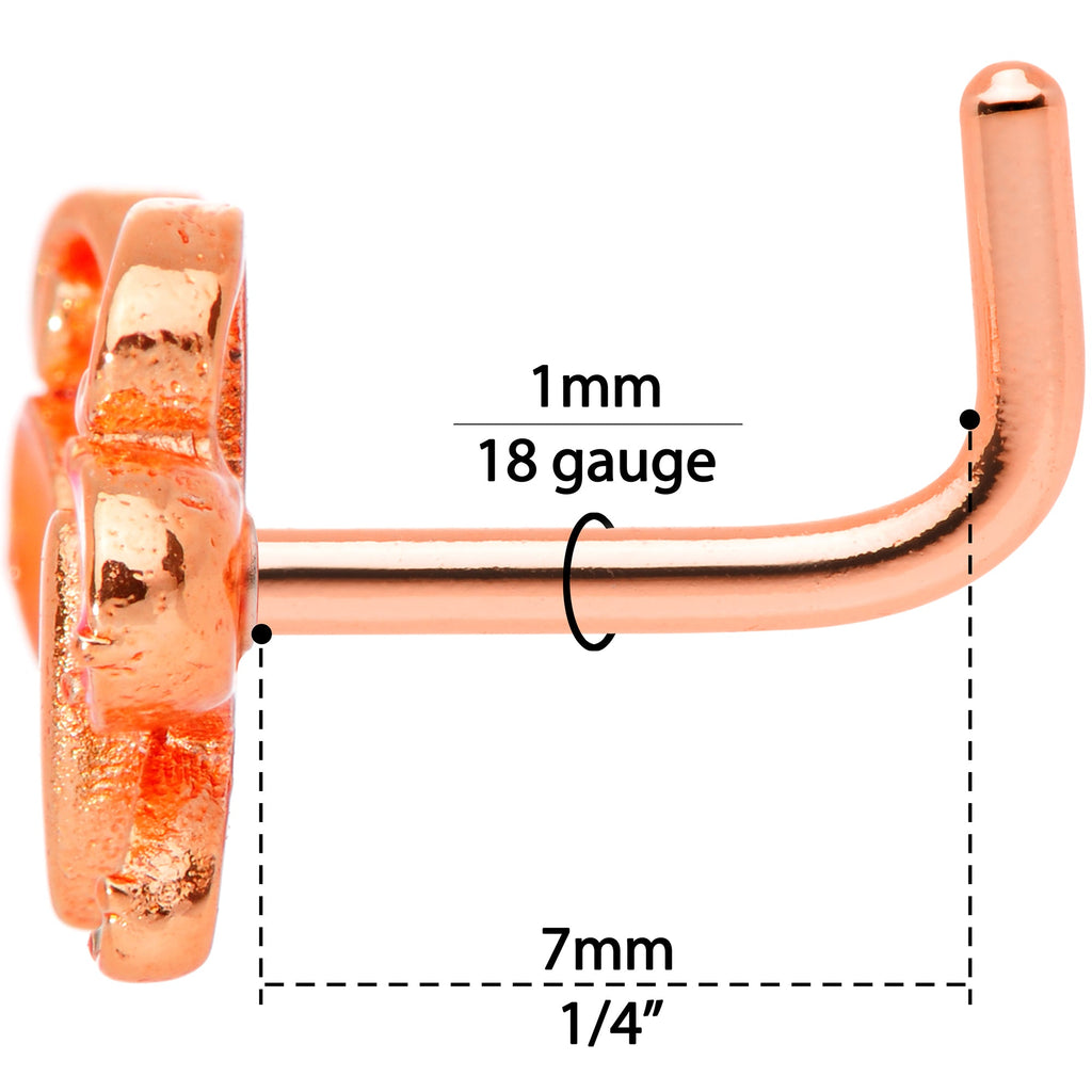 BodyCandy 18G 1/4 Pink Orange Rose Gold Tone Butterfly L Shaped Nose Ring — alternative angle
