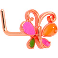 BodyCandy 20G 1/4 Pink Orange Rose Gold Tone Butterfly L Shaped Nose Ring — main product shot