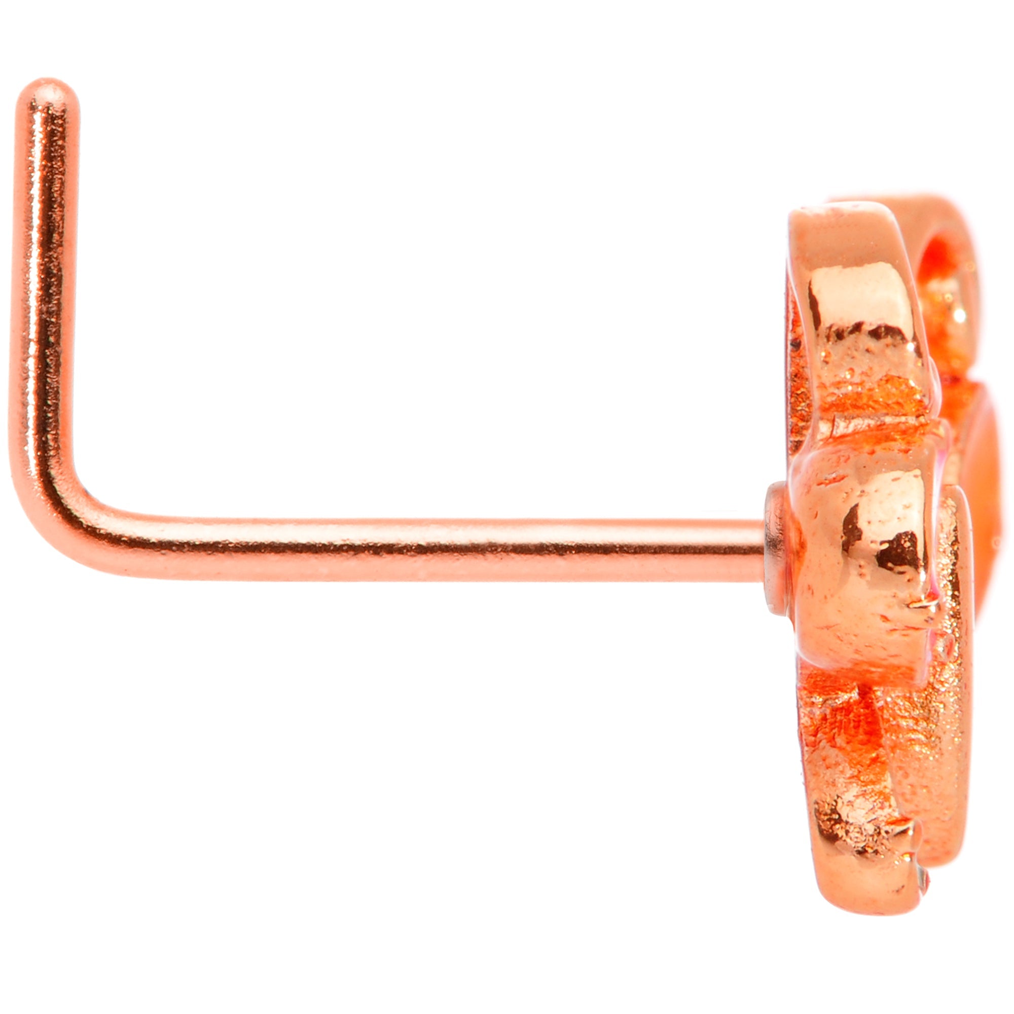 BodyCandy 22G 1/4 Pink Orange Rose Gold Tone Butterfly L Shaped Nose Ring — lifestyle context