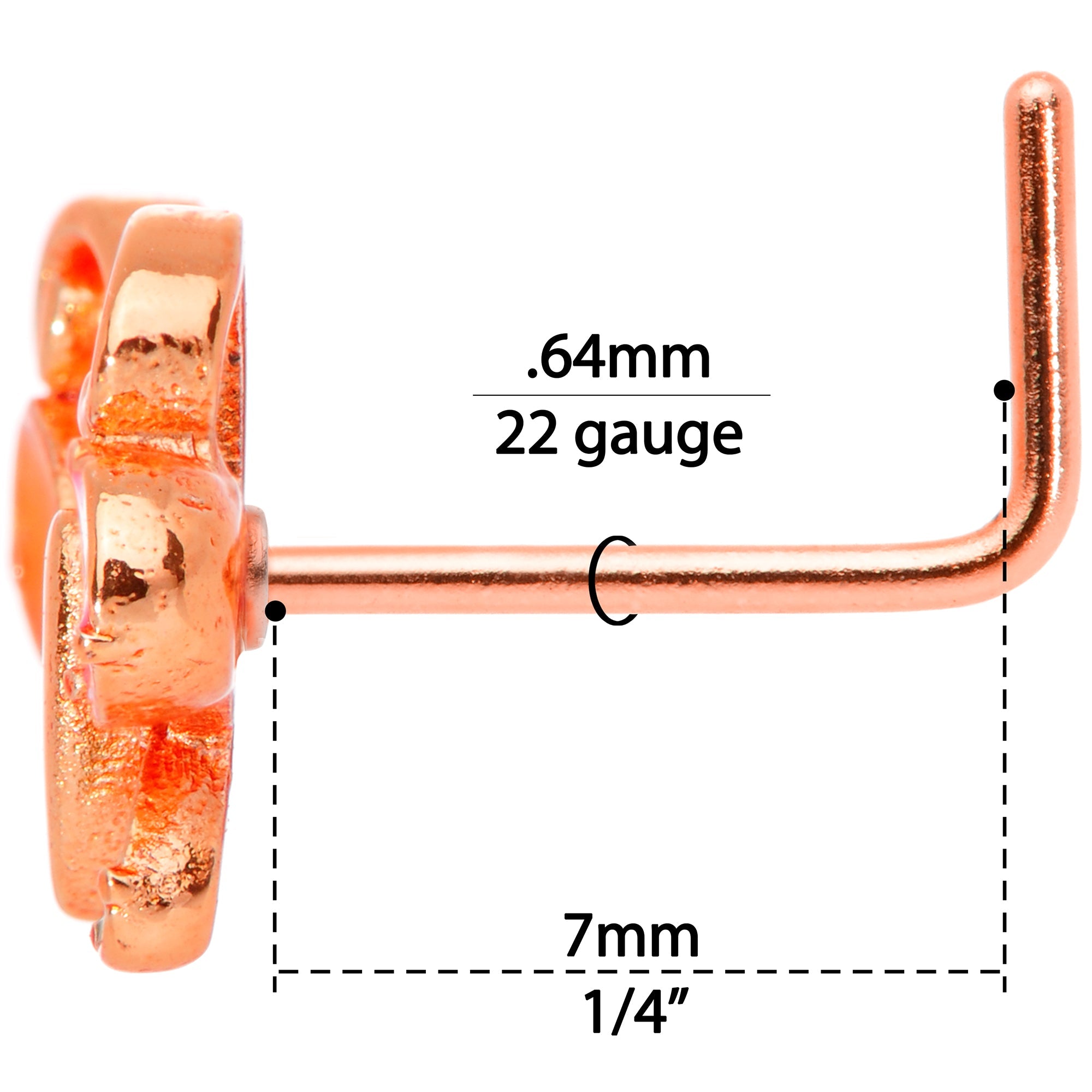 BodyCandy 22G 1/4 Pink Orange Rose Gold Tone Butterfly L Shaped Nose Ring — alternative angle