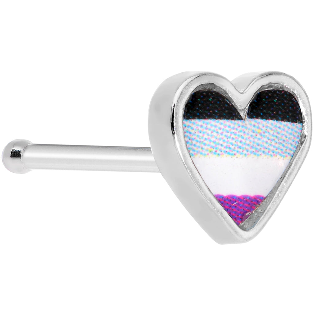 BodyCandy 20G 3/8 Black Grey Purple Asexual Pride Heart Nose Bone — main product shot