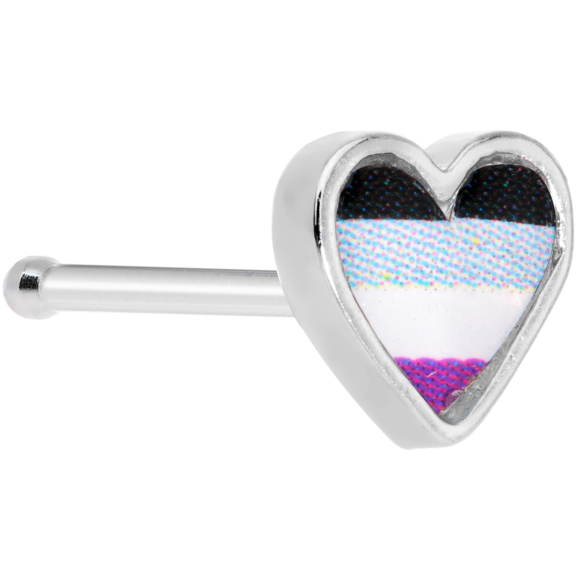 BodyCandy 20G 3/8 Black Grey Purple Asexual Pride Heart Nose Bone — main product shot