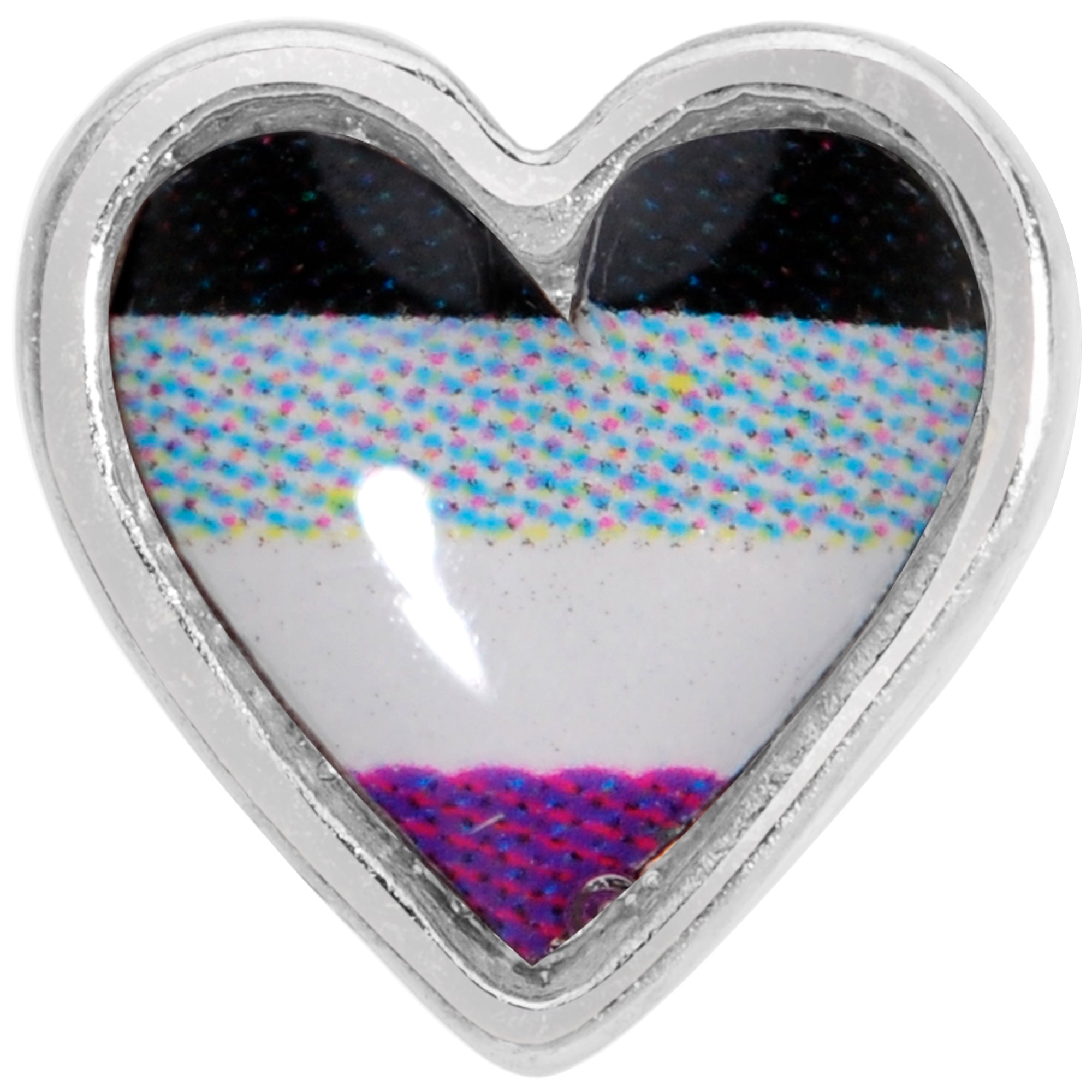 BodyCandy 20G 3/8 Black Grey Purple Asexual Pride Heart Nose Bone — detail close-up