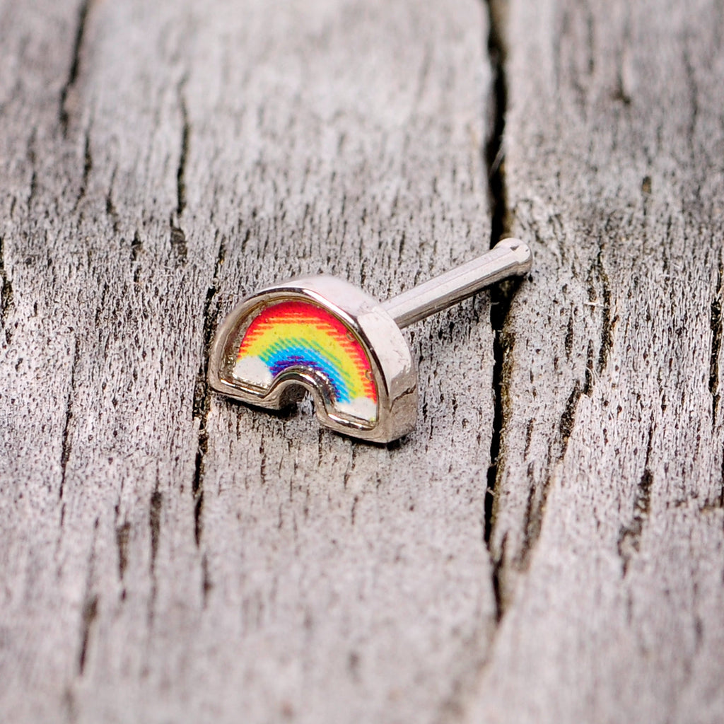 BodyCandy 20G 5/16 Red Yellow Blue Pride Rainbow Nose Bone — in-use photo