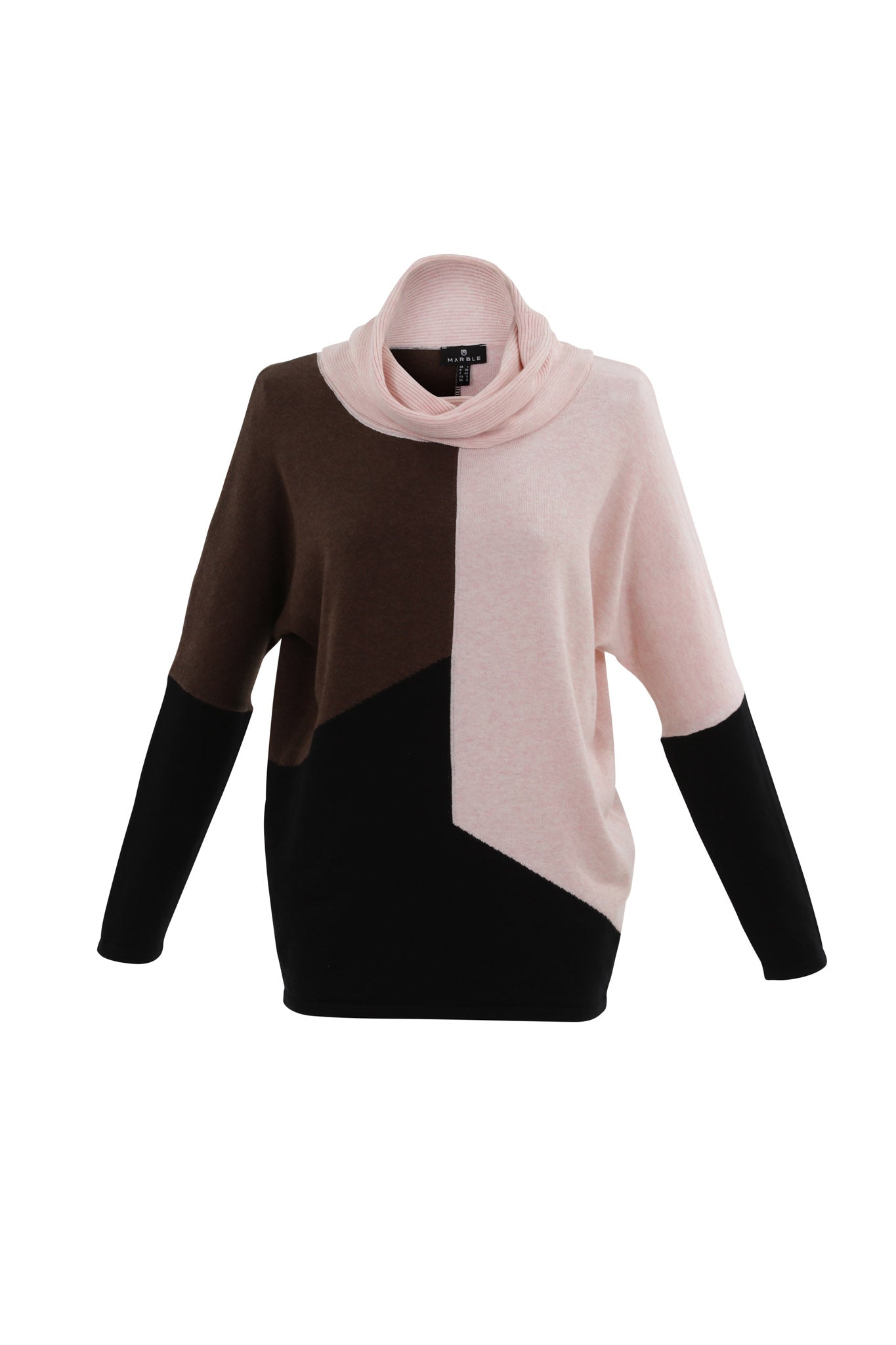 KADOU BOUTIQUE Cowl Neck Color Block Sweater — back view