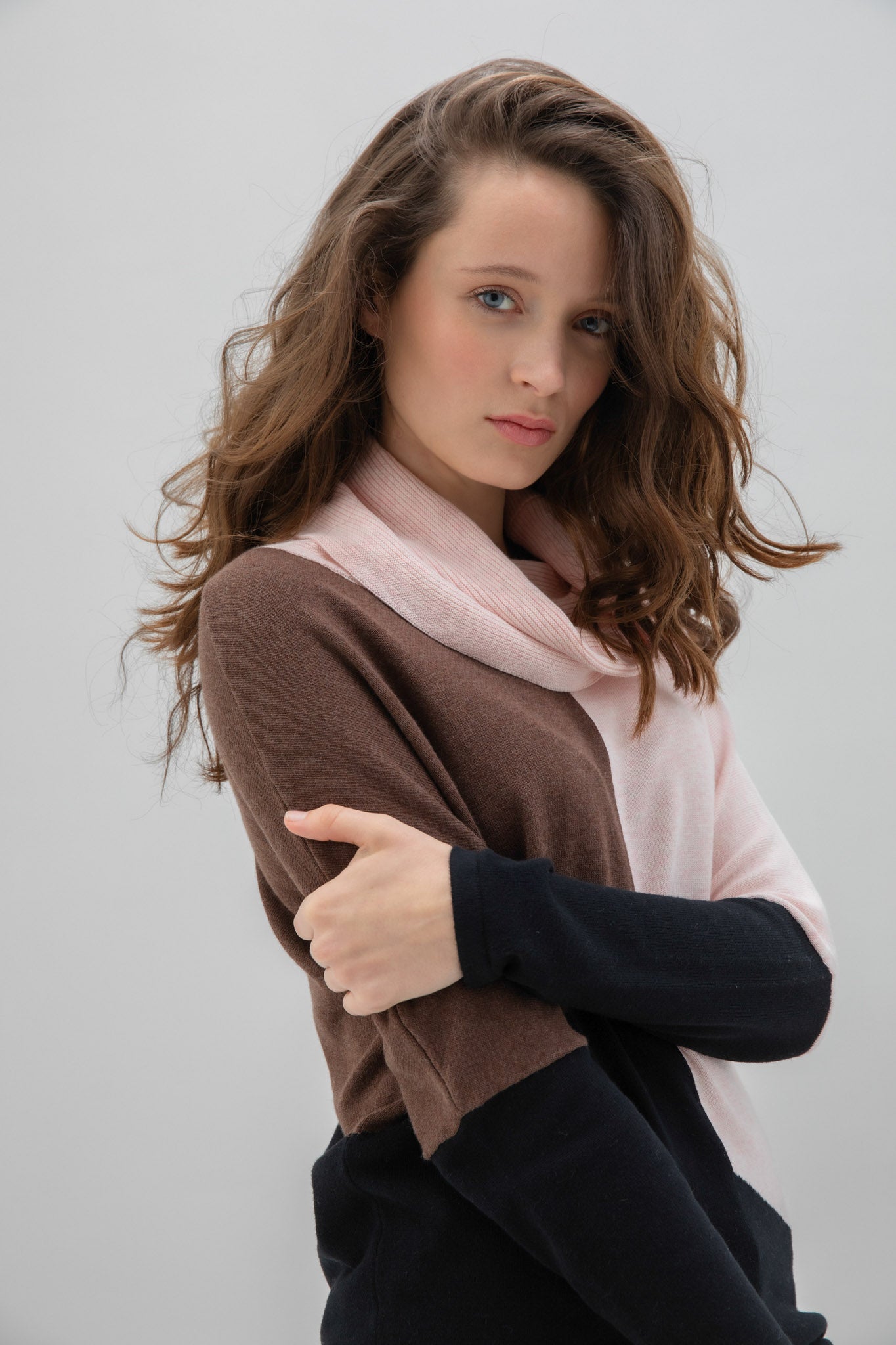 KADOU BOUTIQUE Cowl Neck Color Block Sweater — main product shot