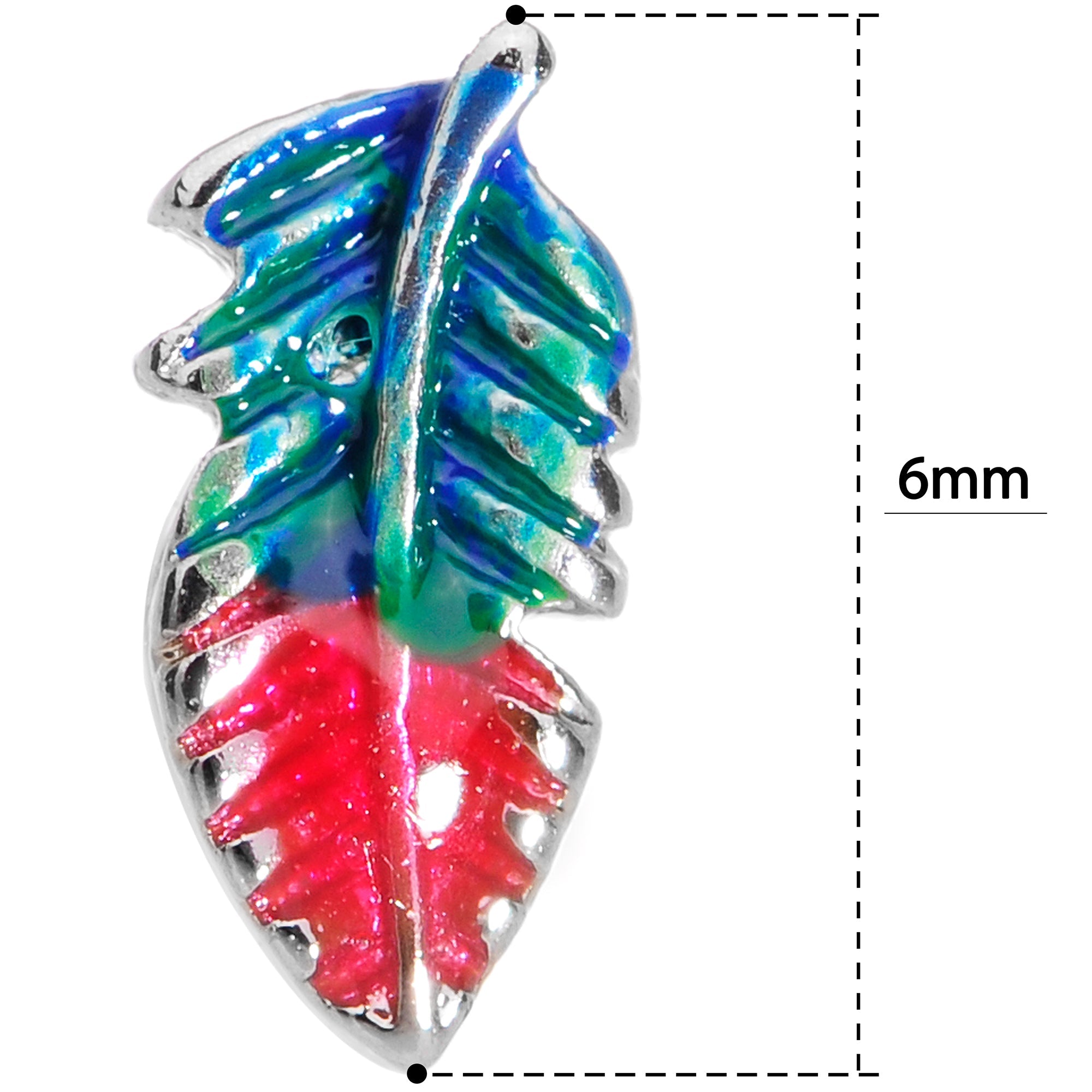 BodyCandy 20G 1/4 Blue Green Red Feather L Shaped Nose Ring — back view