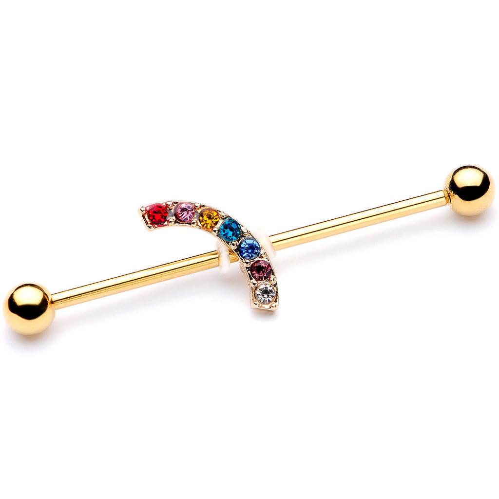 BodyCandy 14G Red Blue Gem Gold Tone Rainbow Arc Industrial Barbell 38mm — main product shot