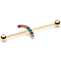 BodyCandy 14G Red Blue Gem Gold Tone Rainbow Arc Industrial Barbell 38mm — main product shot