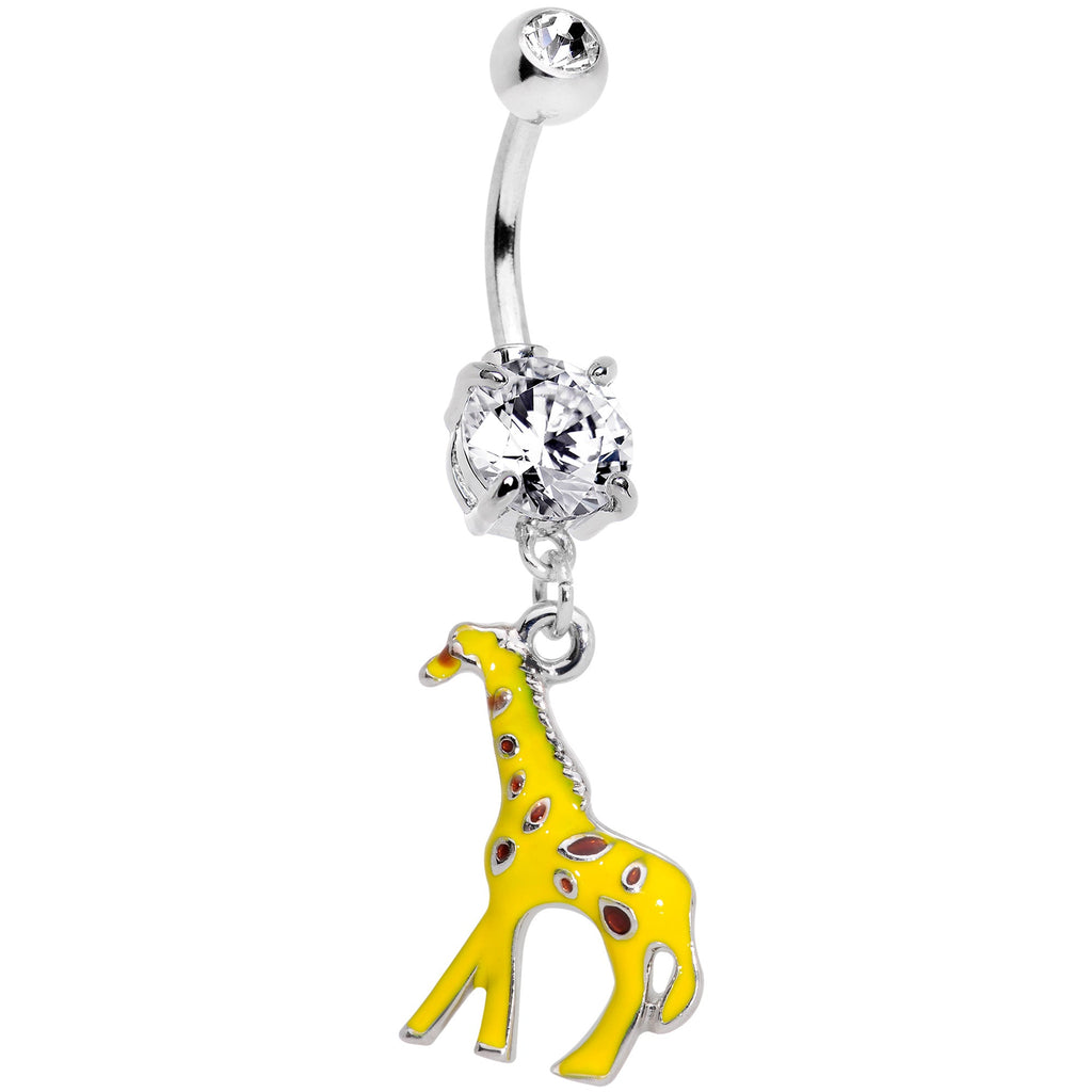BodyCandy Clear Gem Yellow Brown Giraffe Dangle Belly Ring — main product shot