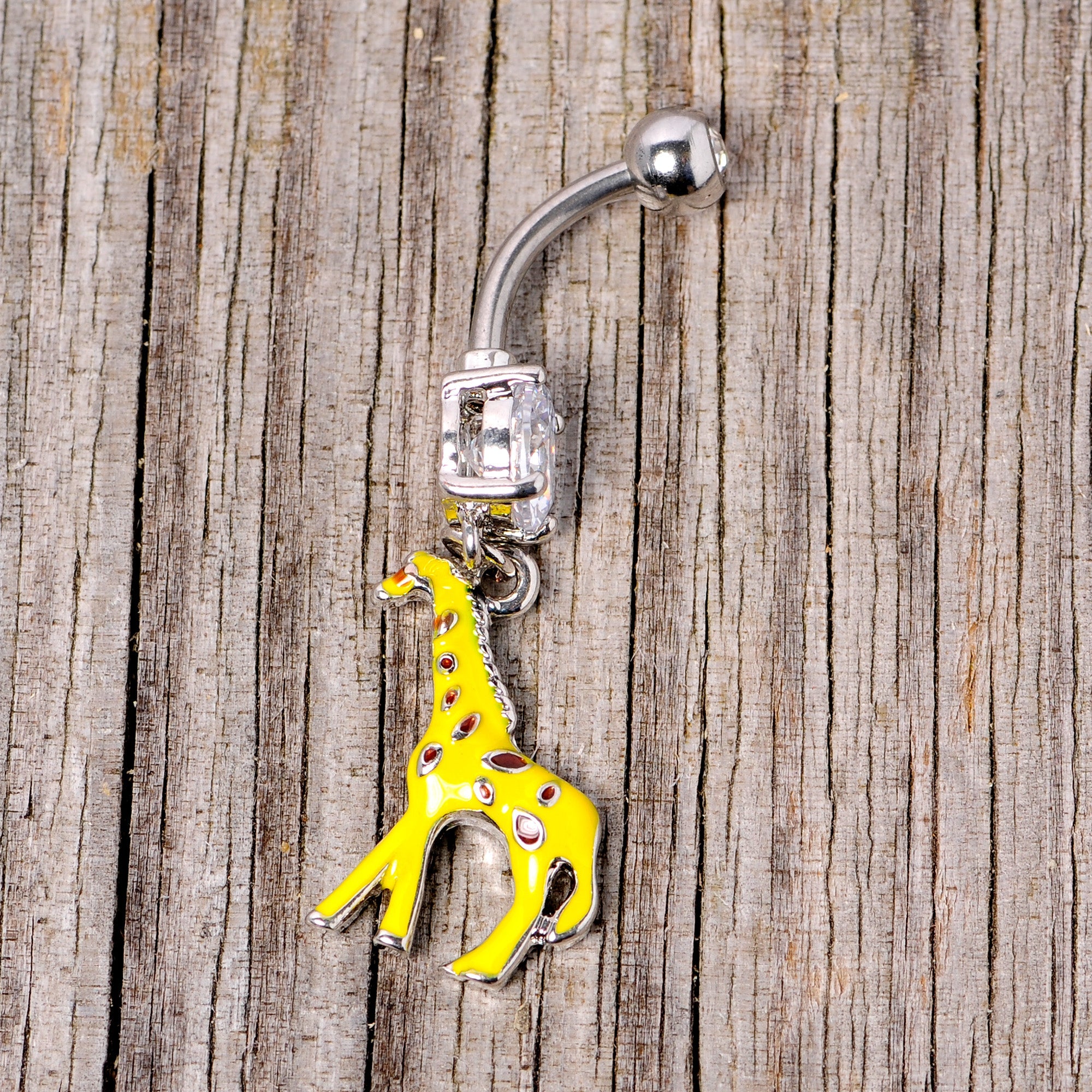 BodyCandy Clear Gem Yellow Brown Giraffe Dangle Belly Ring — back view