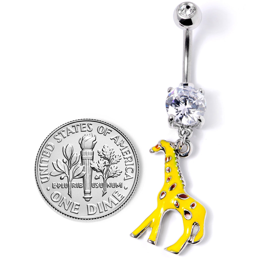 BodyCandy Clear Gem Yellow Brown Giraffe Dangle Belly Ring — alternative angle