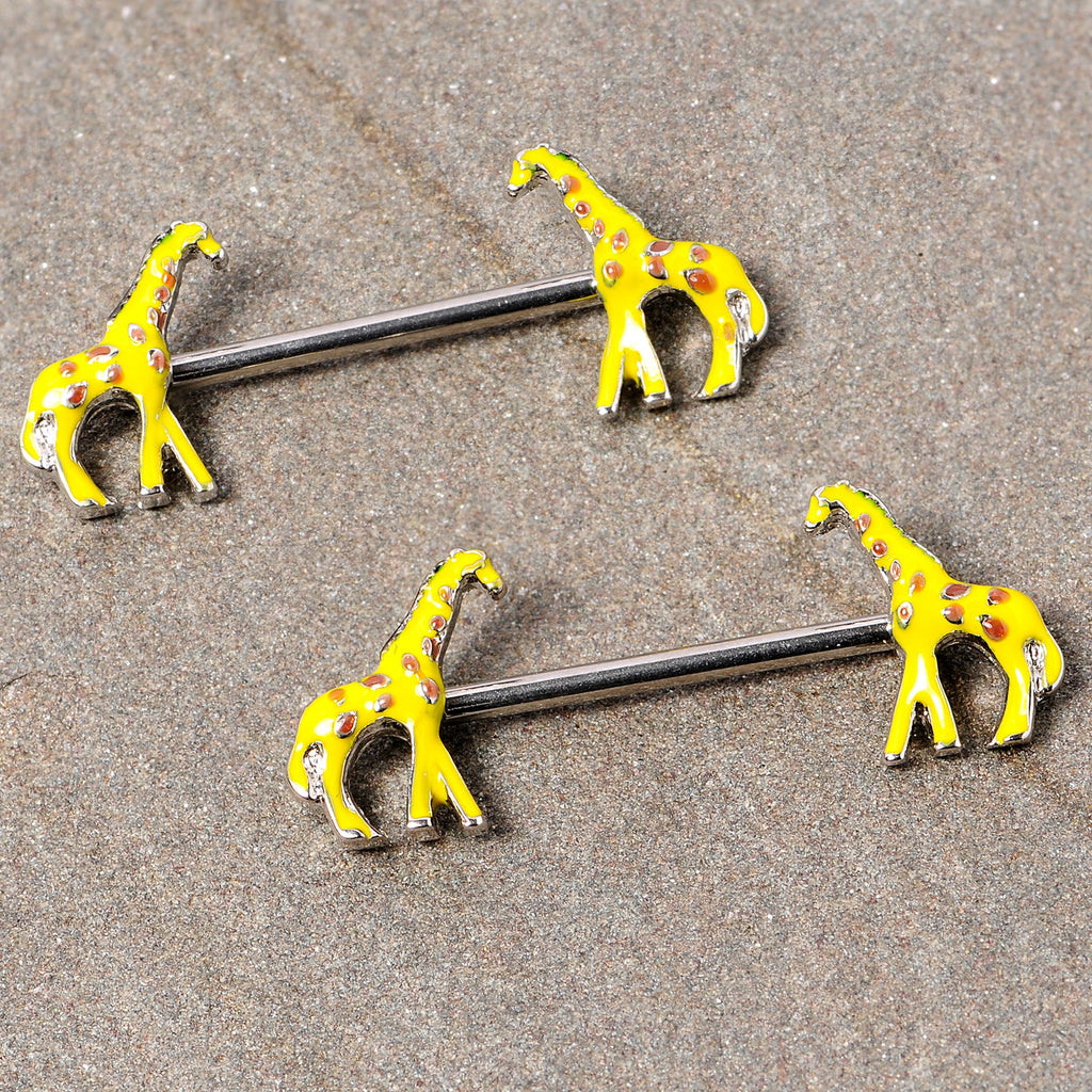 BodyCandy 14G 9/16 Brown Yellow Giraffe Barbell Nipple Ring Set — lifestyle context