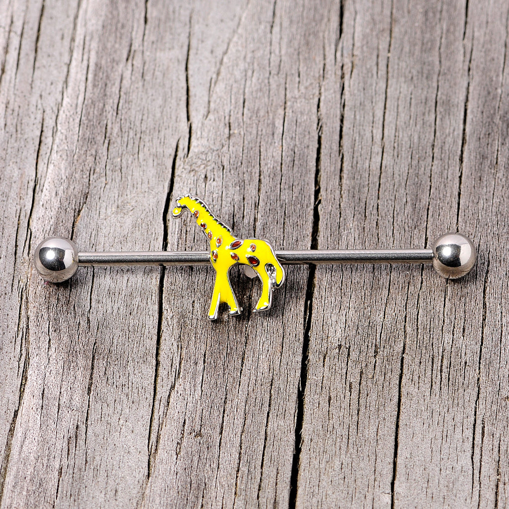 BodyCandy 14G Yellow Brown Giraffe Industrial Barbell 38mm — lifestyle context
