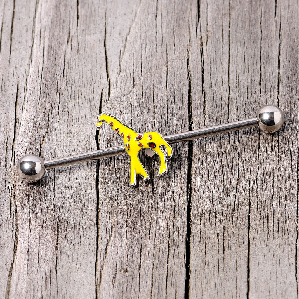 BodyCandy 14G Yellow Brown Giraffe Industrial Barbell 38mm — side view