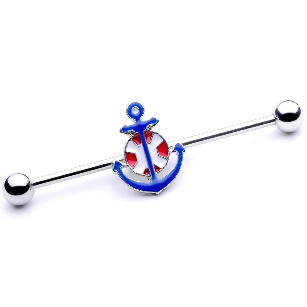 BodyCandy 14G Blue Red Life Ring Anchor Nautical Industrial Barbell 38mm — main product shot