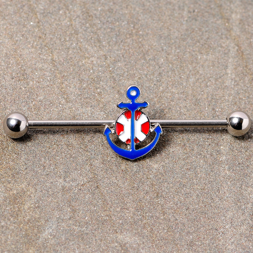 BodyCandy 14G Blue Red Life Ring Anchor Nautical Industrial Barbell 38mm — lifestyle context