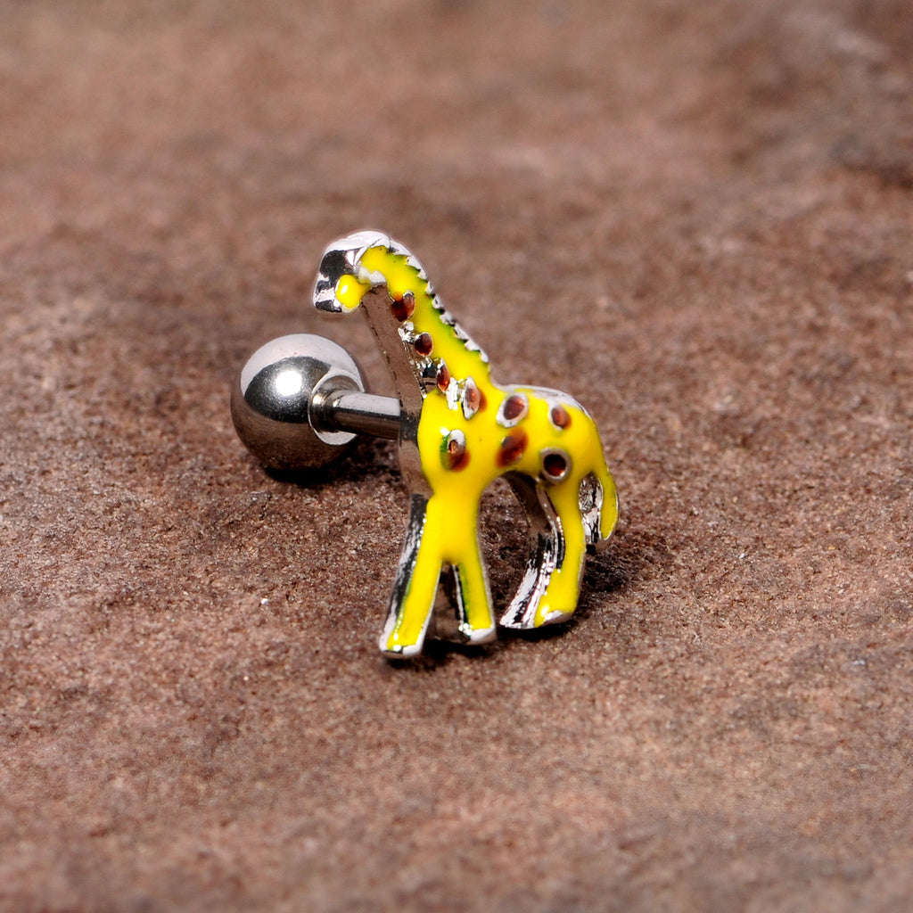 BodyCandy 16G 1/4 Brown Yellow Giraffe Cartilage Tragus Earring — detail close-up