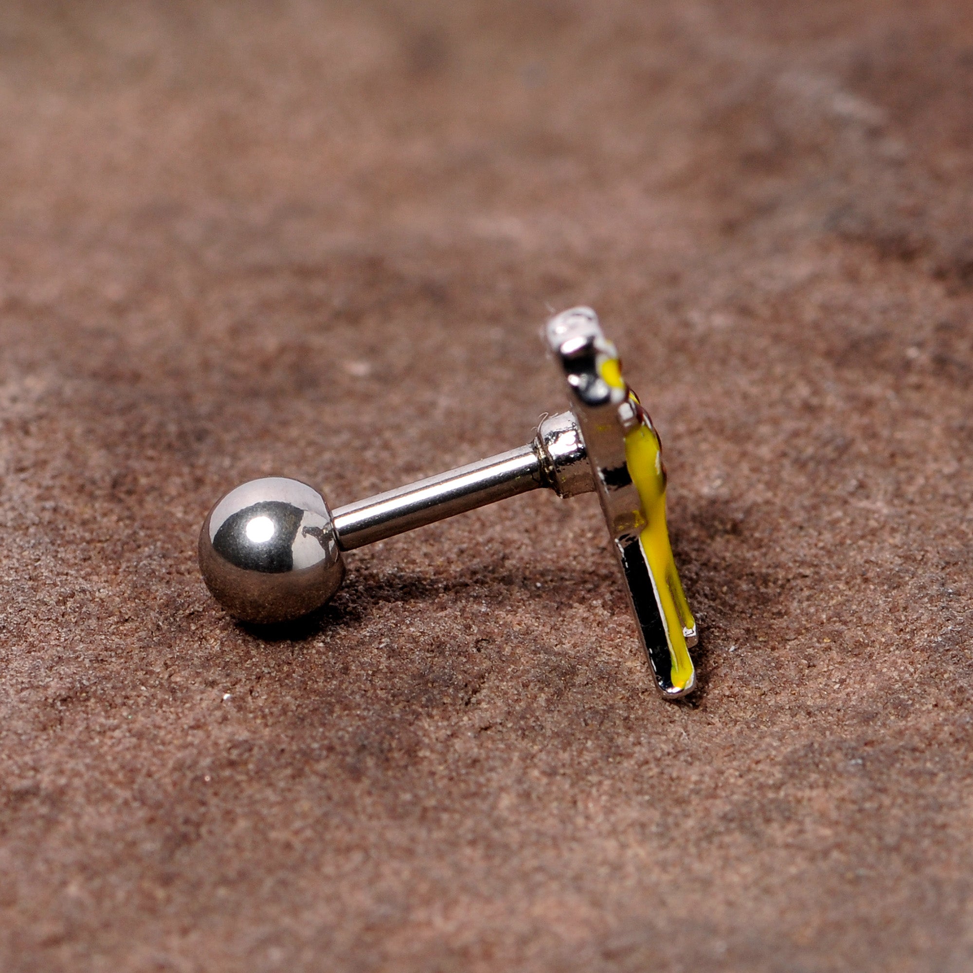 BodyCandy 16G 1/4 Brown Yellow Giraffe Cartilage Tragus Earring — side view