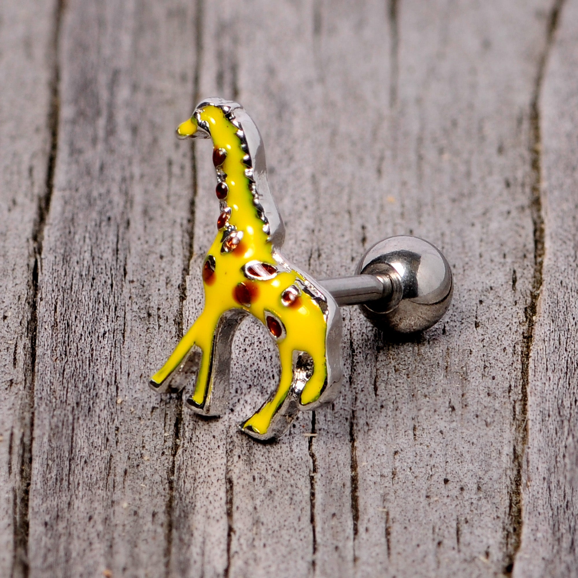 BodyCandy 16G 1/4 Brown Yellow Giraffe Cartilage Tragus Earring — back view