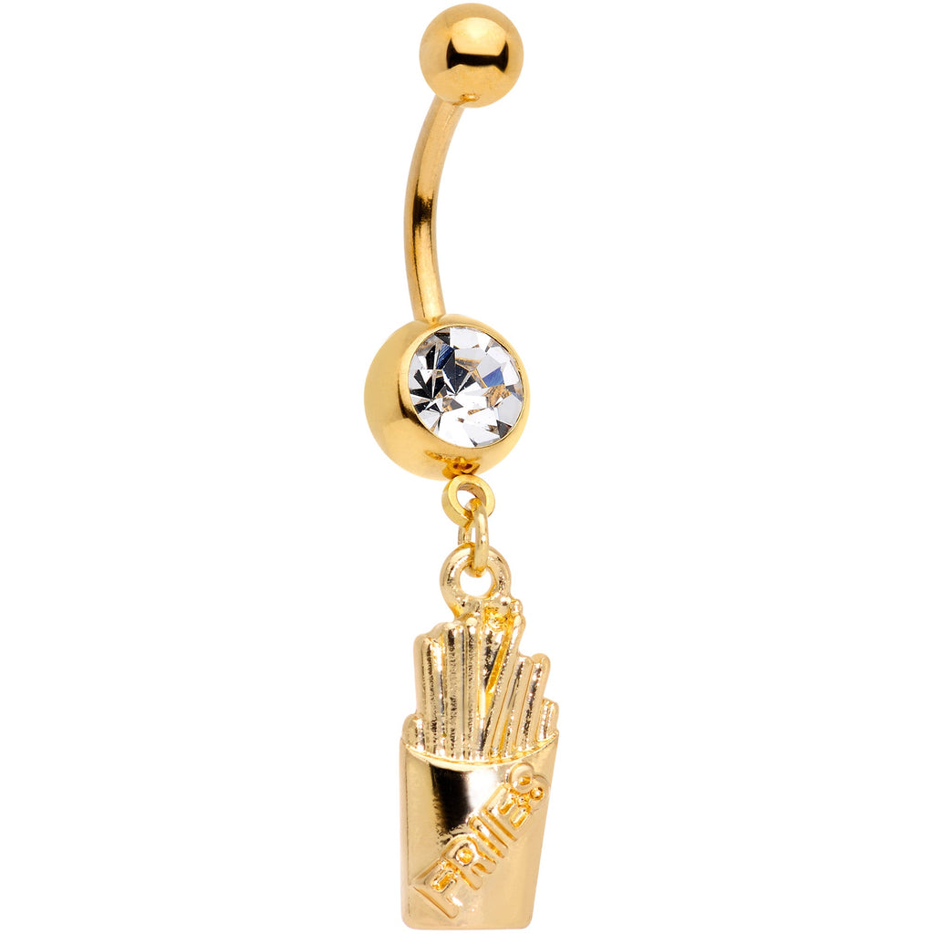 BodyCandy Clear Gem Gold Tone Fast Food French Fries Dangle Belly Ring — main product shot