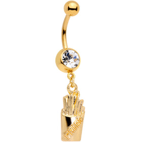 Clear Gem Gold Tone Fast Food French Fries Dangle Belly Ring