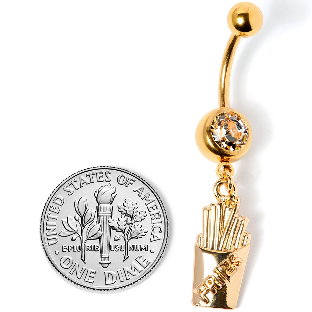 BodyCandy Clear Gem Gold Tone Fast Food French Fries Dangle Belly Ring — back view