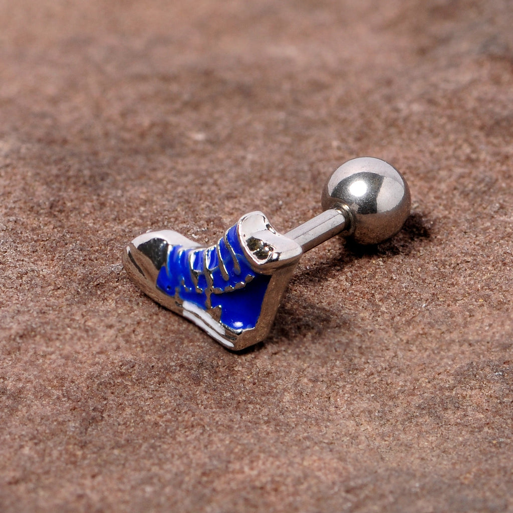 BodyCandy 16G 1/4 Blue High Top Sneaker Cartilage Tragus Earring — detail close-up