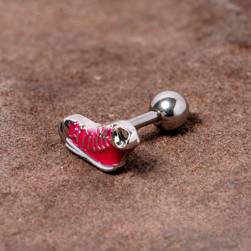 BodyCandy 16G 1/4 Pink High Top Sneaker Cartilage Tragus Earring — detail close-up