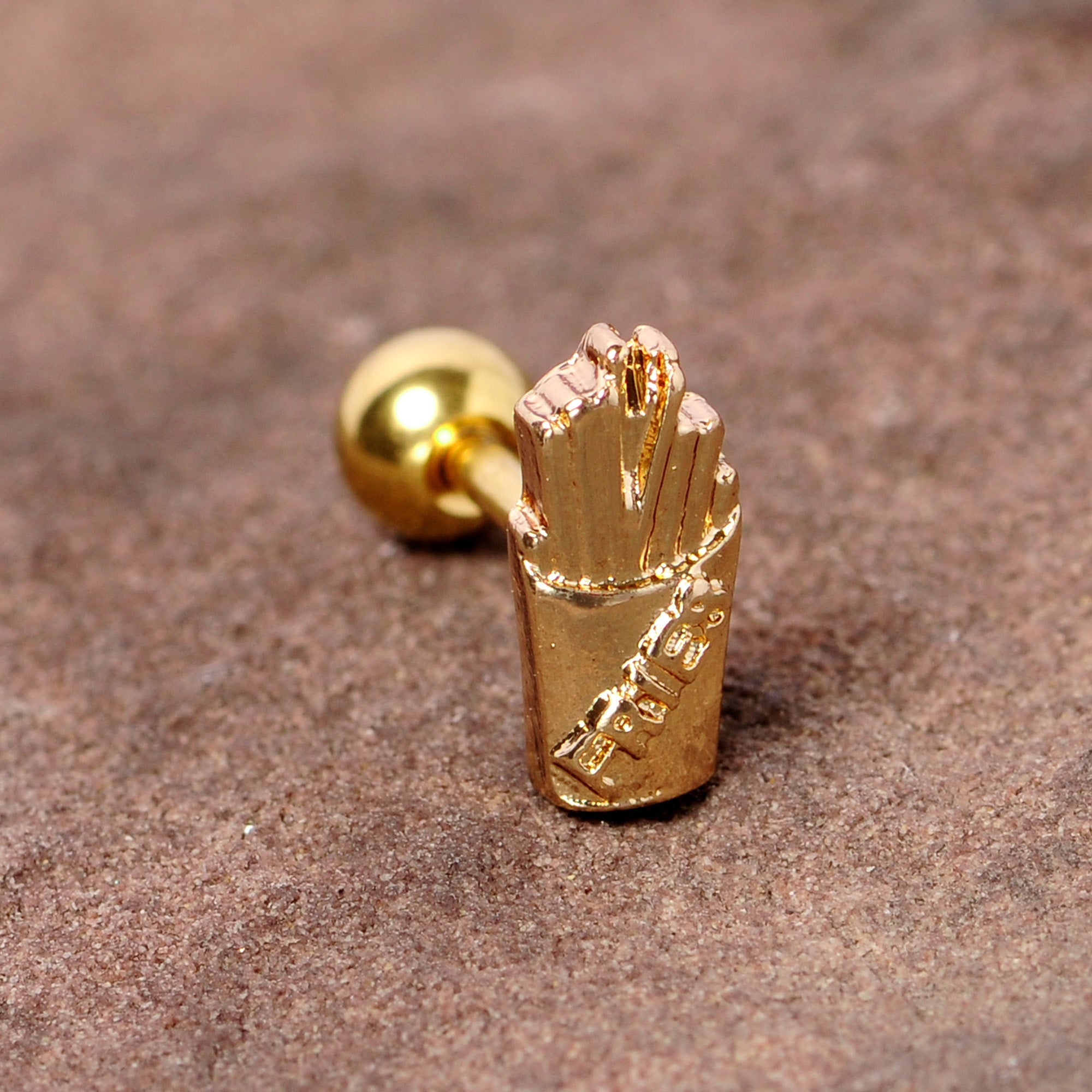 BodyCandy 16G 1/4 Gold Tone Fast Food French Fries Cartilage Tragus Earring — lifestyle context