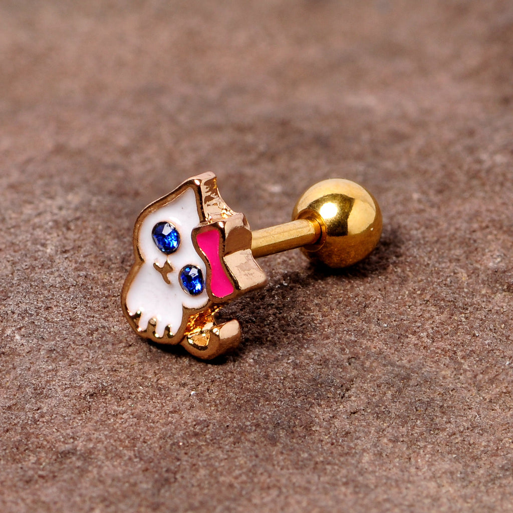 BodyCandy 16G 1/4 Blue Gem Gold Tone Sweet Kitty Cat Cartilage Tragus — detail close-up