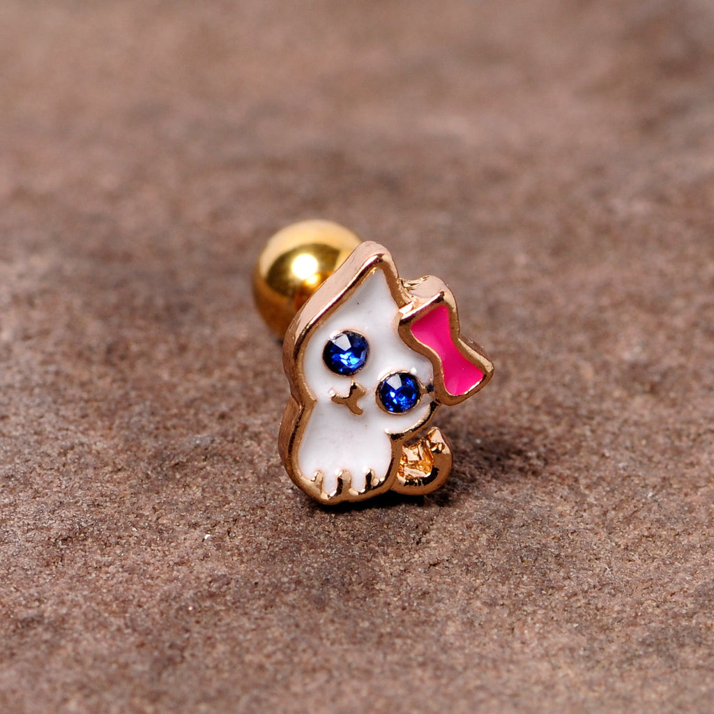 BodyCandy 16G 1/4 Blue Gem Gold Tone Sweet Kitty Cat Cartilage Tragus — lifestyle context