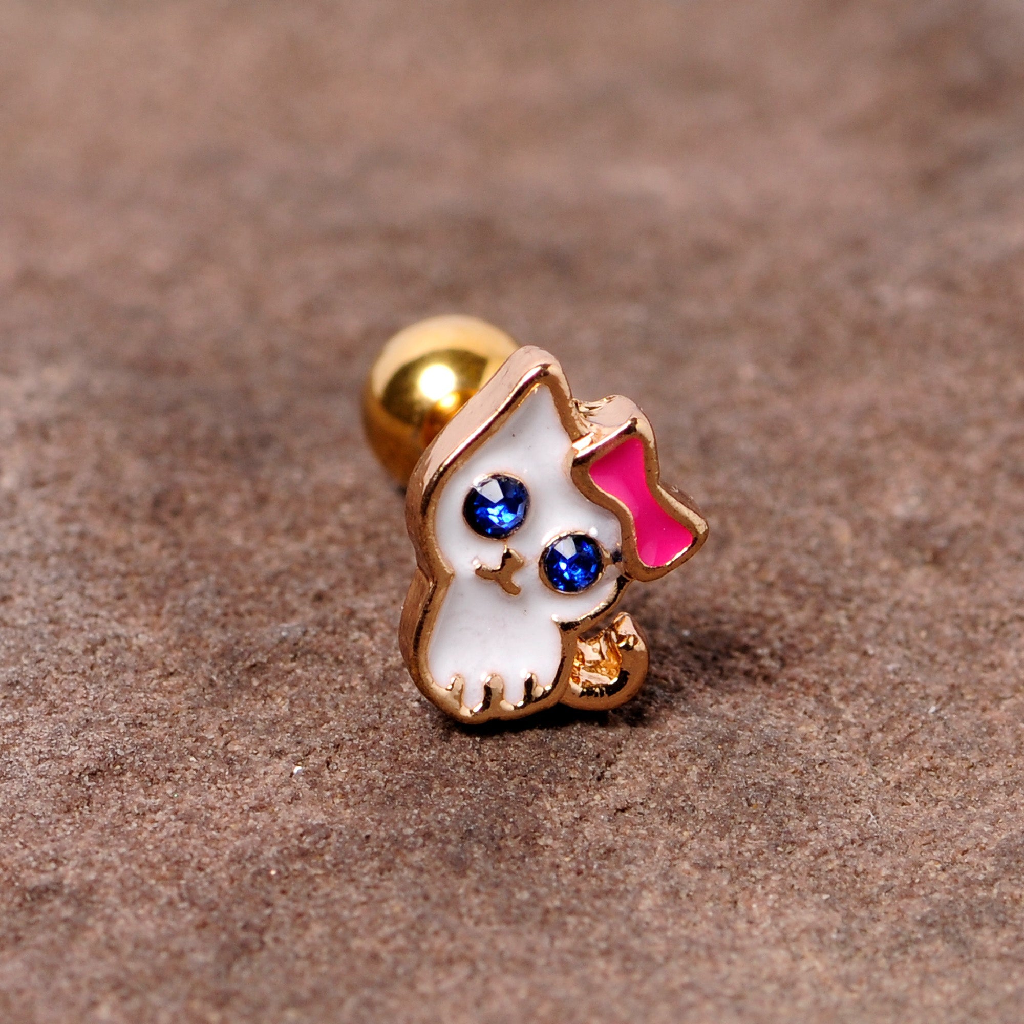 BodyCandy 16G 1/4 Blue Gem Gold Tone Sweet Kitty Cat Cartilage Tragus — lifestyle context