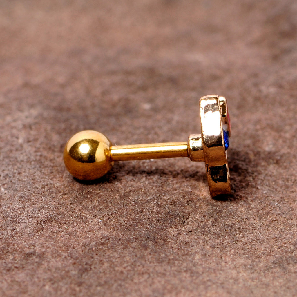 BodyCandy 16G 1/4 Blue Gem Gold Tone Sweet Kitty Cat Cartilage Tragus — side view