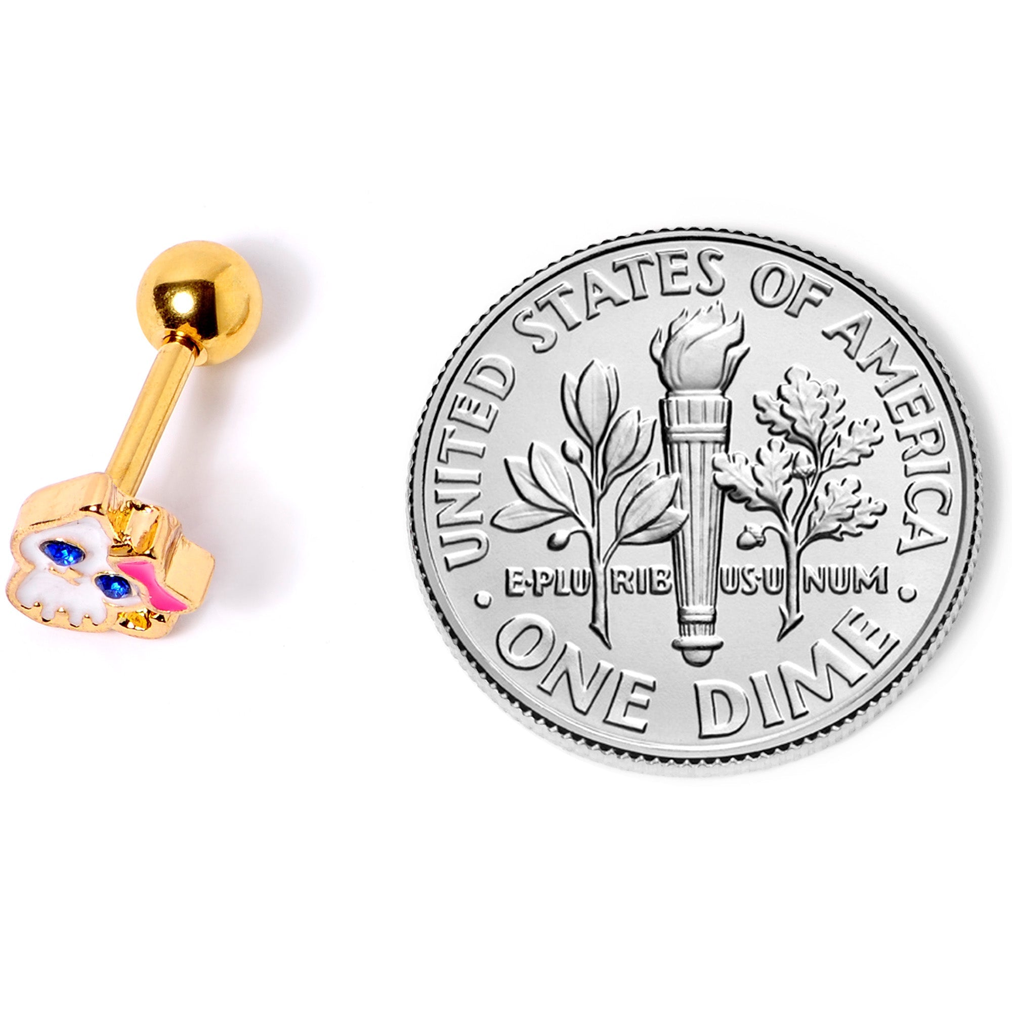 BodyCandy 16G 1/4 Blue Gem Gold Tone Sweet Kitty Cat Cartilage Tragus — alternative angle